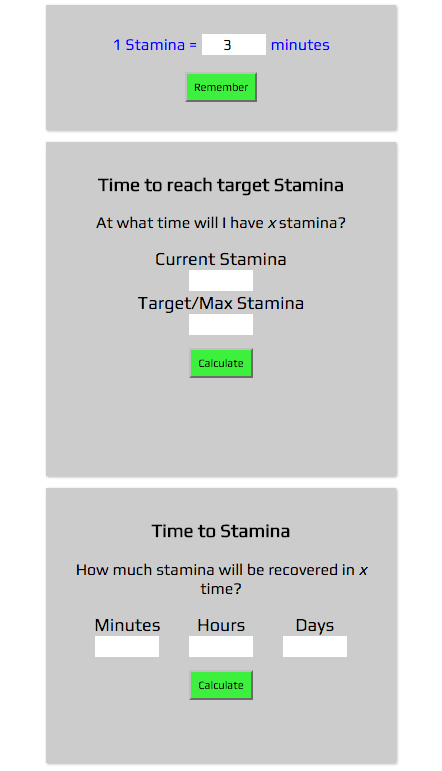 Stamina Calculator